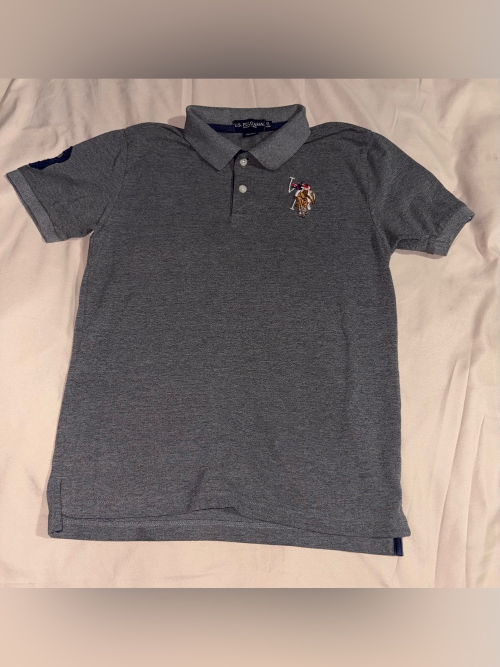 U.S. Polo Assn. Boys Gray Polo Shirt XL (14–16) #3 Sleeve Patch